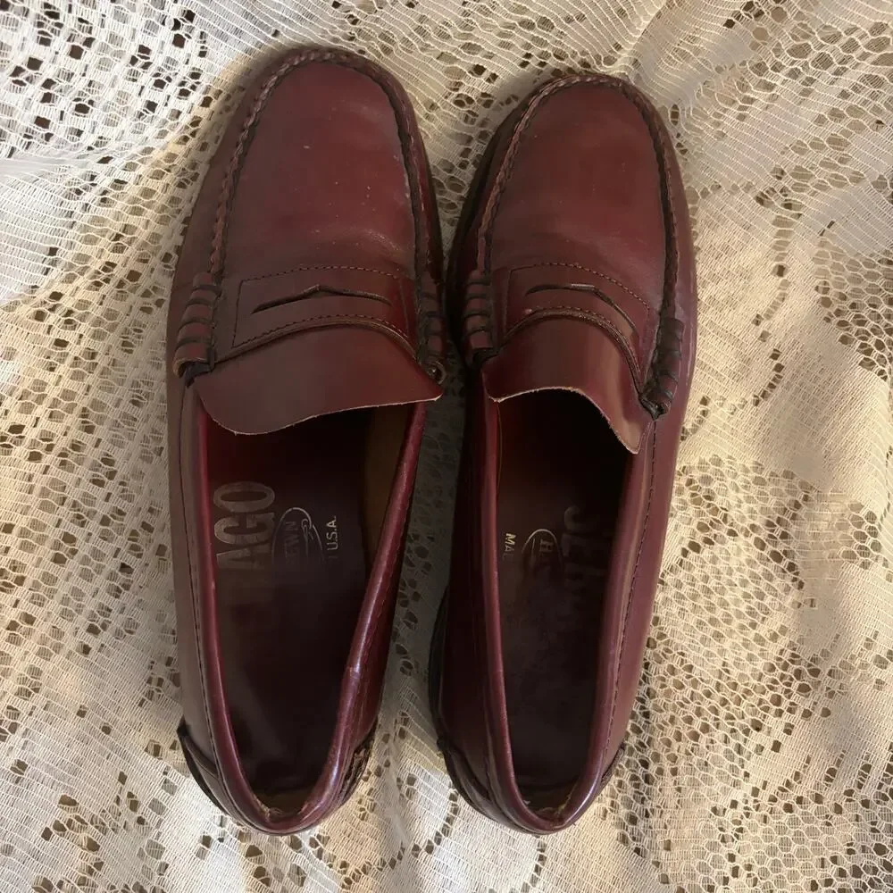 Sebago Men's US 8 Burgundy Leather Penny Loafers Shoes